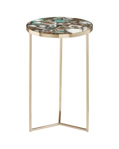 Vita Round Agate Marble Side Table In Black With Gold Metal Frame