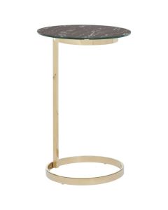 Orton Glass End Table In Black Marble Effect With Warm Metallic Legs