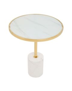 Orton Marble Top End Table In White With Gold Support