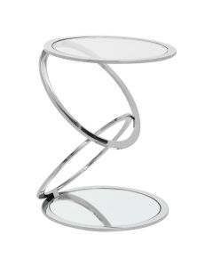 Orton Round Clear Glass End Table With Chrome Stainless Steel Frame