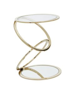 Orton Round Clear Glass End Table With Gold Stainless Steel Frame