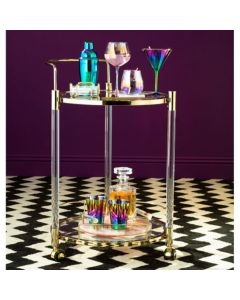 Orton Round Clear Glass Drinks Trolley With Gold Stainless Steel Frame