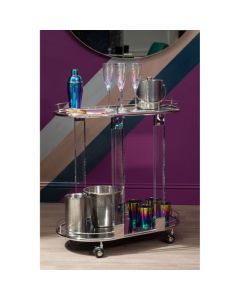 Orton Mirrored Glass Drinks Trolley With Silver Stainless Steel Frame