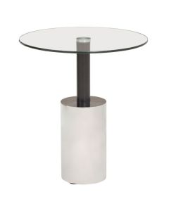 Orton Clear Glass End Table With Silver Stainless Steel Base