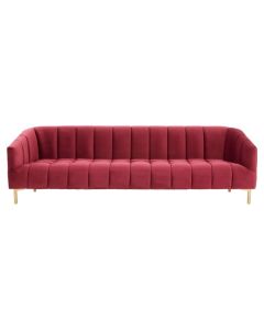 Ballari Velvet 3 Seater Sofa In Wine With Gold Stainless Steel Legs