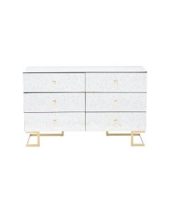 Kesena Wooden Mirrored Glass Chest Of 6 Drawers In Silver