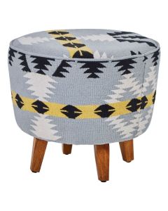 Clutton Fabric Upholstered Footstool In Grey Multi-Colour