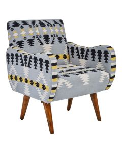 Clutton Fabric Bedroom Chair In Grey Multi-Colour With Mango Wood Legs