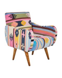 Clutton Fabric Bedroom Chair In Multi-Colour With Mango Wood Legs