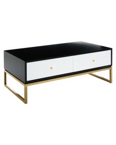 Dumas Wooden Coffee Table With 4 Drawers With Warm Metallic Base