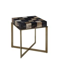 Ripley Petrified Wooden Side Table In Multi-Colour With Brass Frame