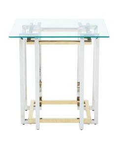 Edric Clear Glass Top Side Table With Silver And Gold Stainless Steel Base