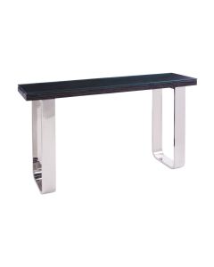 Kera Glass Console Table In Black With U-Shaped Metal Base