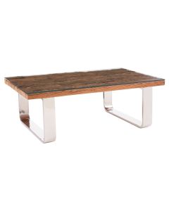 Kerala Glass Top Coffee Table In Natural With Chrome U-Shaped Base