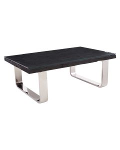 Kerala Glass Top Coffee Table In Black With Chrome U-Shaped Base