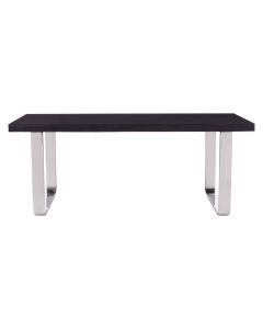 Kerala Glass Top Dining Table In Black With U-Shaped Stainless Steel Legs