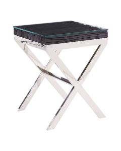 Kero Glass Side Table In Black With Cross Stainless Steel Base