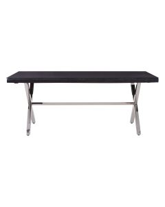 Kerala Glass Top Dining Table In Black With Cross Stainless Steel Legs