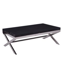 Kerala Glass Top Coffee Table In Black With Chrome Cross Legs
