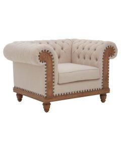 Cabra Cream Fabric Upholstered Armchair With Carved Legs