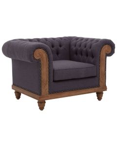 Cabra Graphite Fabric Upholstered Armchair With Carved Legs