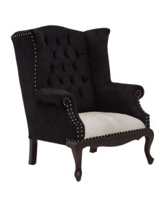 Cala Black Fabric Upholstered Armchair With Carved Legs