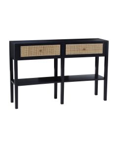 Corso Rattan Console Table In Black With 2 Drawers