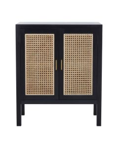 Consett Nordic Style Rattan Sideboard In Black With 2 Doors
