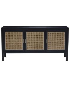 Consett Nordic Style Rattan Sideboard In Black With 3 Doors