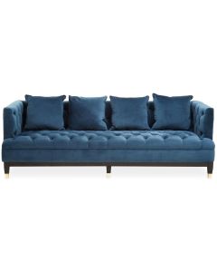 Sefira Fabric 3 Seater Sofa In Navy With Wooden Legs