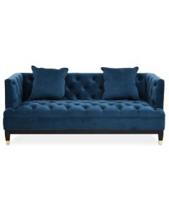 Sefira Fabric 2 Seater Sofa In Navy With Wooden Legs