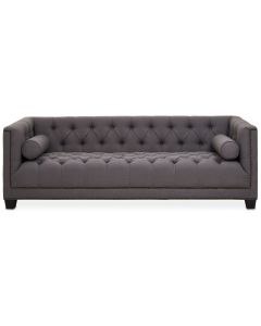 Surina Fabric 3 Seater Sofa In Grey With Carved Wooden Feets