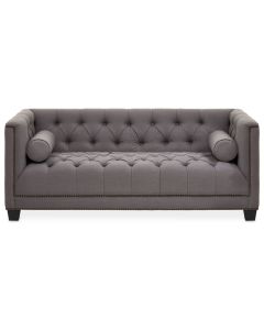 Surina Fabric 2 Seater Sofa In Grey With Carved Wooden Feets