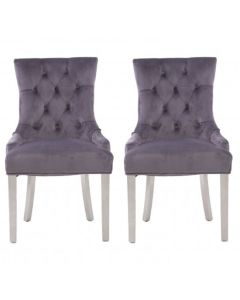 Richmond Grey Velvet Dining Chairs With Silver Stainless Steel Legs In Pair