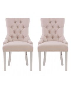 Richmond Natural Velvet Dining Chairs With Silver Stainless Steel Legs In Pair