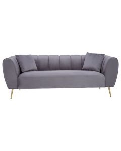 Faina Velvet 3 Seater Sofa In Grey With Gold Metal Legs
