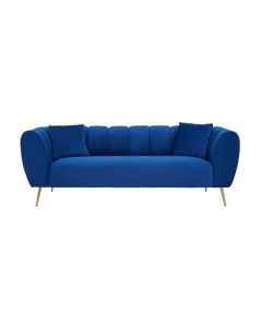 Faina Velvet 3 Seater Sofa In Midnight Blue With Gold Metal Legs