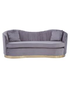 Famke Velvet 3 Seater Sofa In Pleated Grey With Gold Metal Base