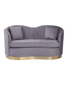 Famke Velvet 2 Seater Sofa In Pleated Grey With Gold Metal Base