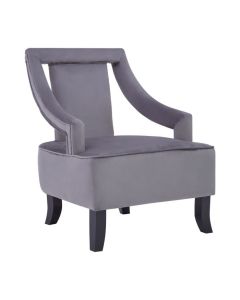 Faye Velvet Upholstered Armchair In Grey With Wooden Legs