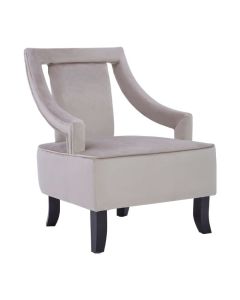 Faye Velvet Upholstered Armchair In Mink With Wooden Legs