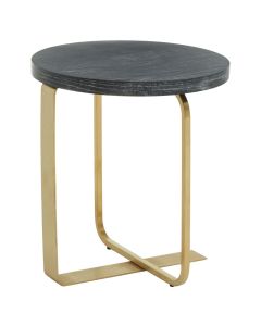 Lena Round Wooden Side Table In Black And Gold