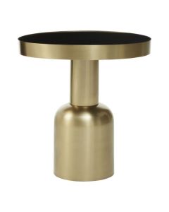 Cadfan Round Glass Top Side Table In Black With Gold Metal Base