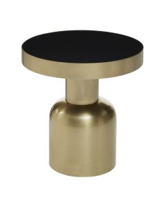 Cadfan Circular Glass Top Side Table In Black With Gold Metal Base