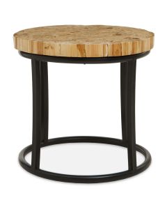 Malang Round Teak Wood Coffee Table With Black Iron Frame