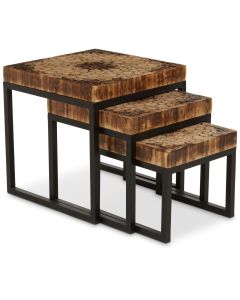 Malang Wooden Nest Of 3 Tables In Rustic Oak