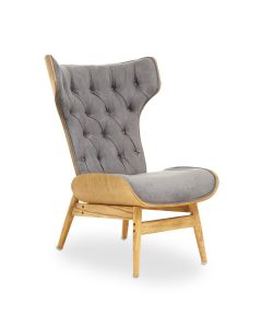 Vinsi Velvet Bedroom Chair In Grey With Winged Back