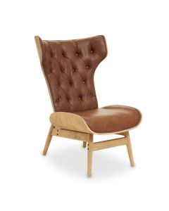 Vinsi Faux Leather Bedroom Chair In Brown With Winged Back