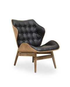 Vinsi Faux Leather Bedroom Chair In Black With Natural Back