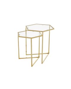 Herber Glass Top Nest Of 2 Tables With Gold Frame